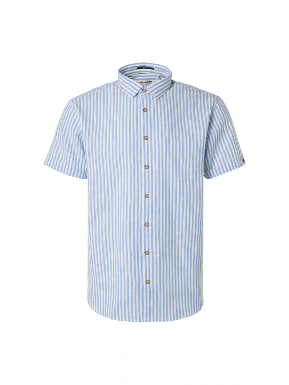 Shirt Short Sleeve 2 Colour Stripe With Linen | Washed Blue