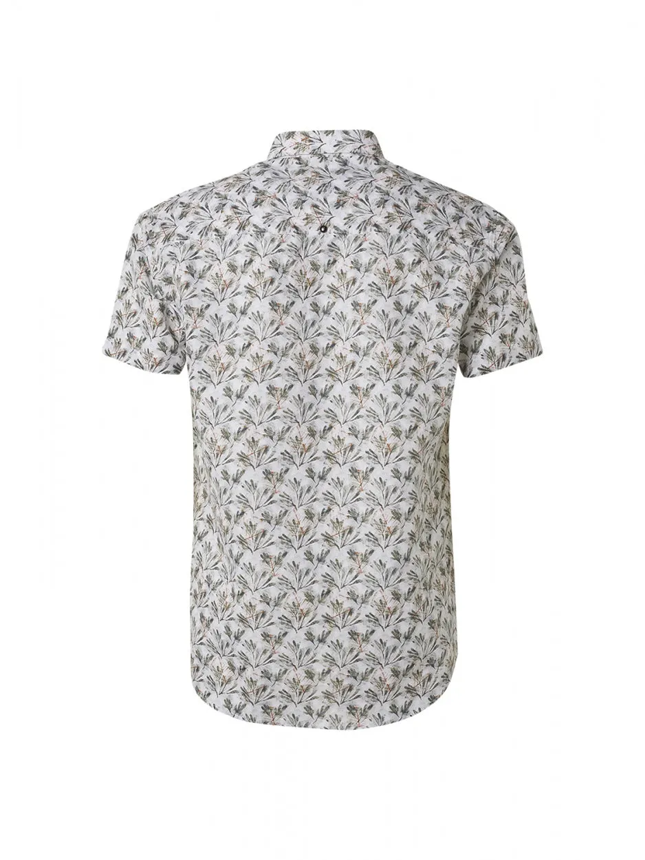 Shirt Short Sleeve Allover Printed With Linen Cotton | Army