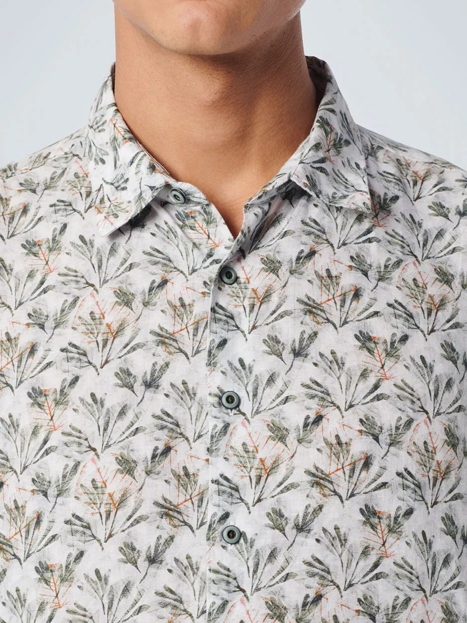 Shirt Short Sleeve Allover Printed With Linen Cotton | Army
