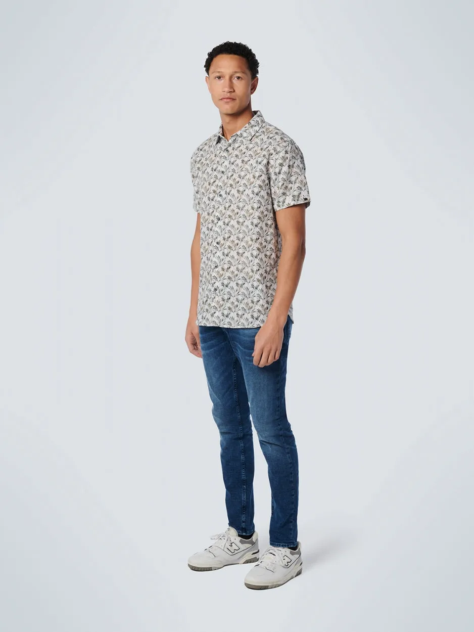 Shirt Short Sleeve Allover Printed With Linen Cotton | Army