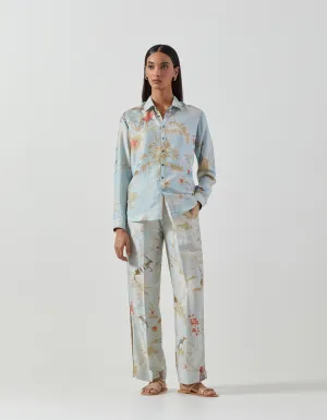 Short Oversized Shirt Silk Ice Blue
