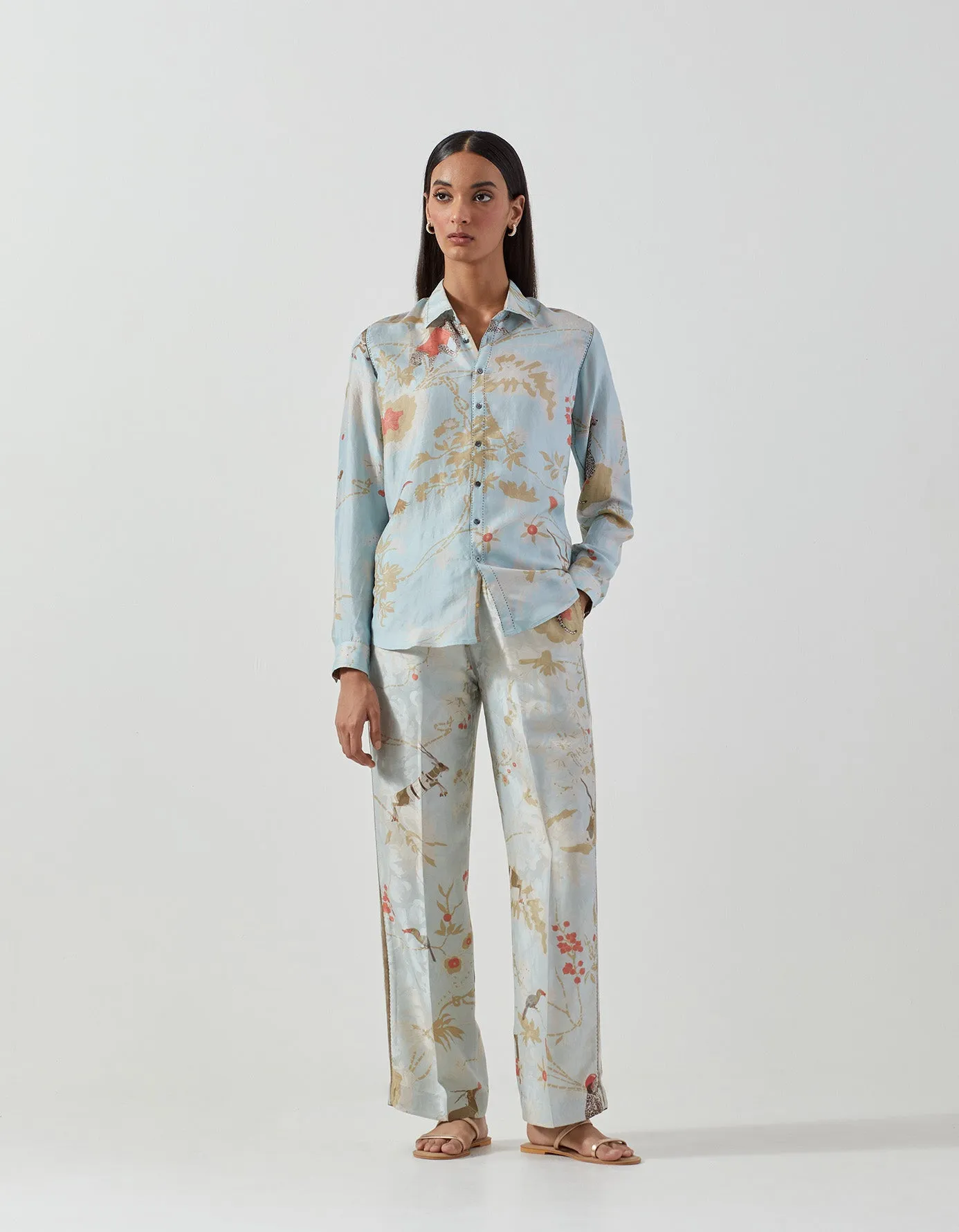 Short Oversized Shirt Silk Ice Blue