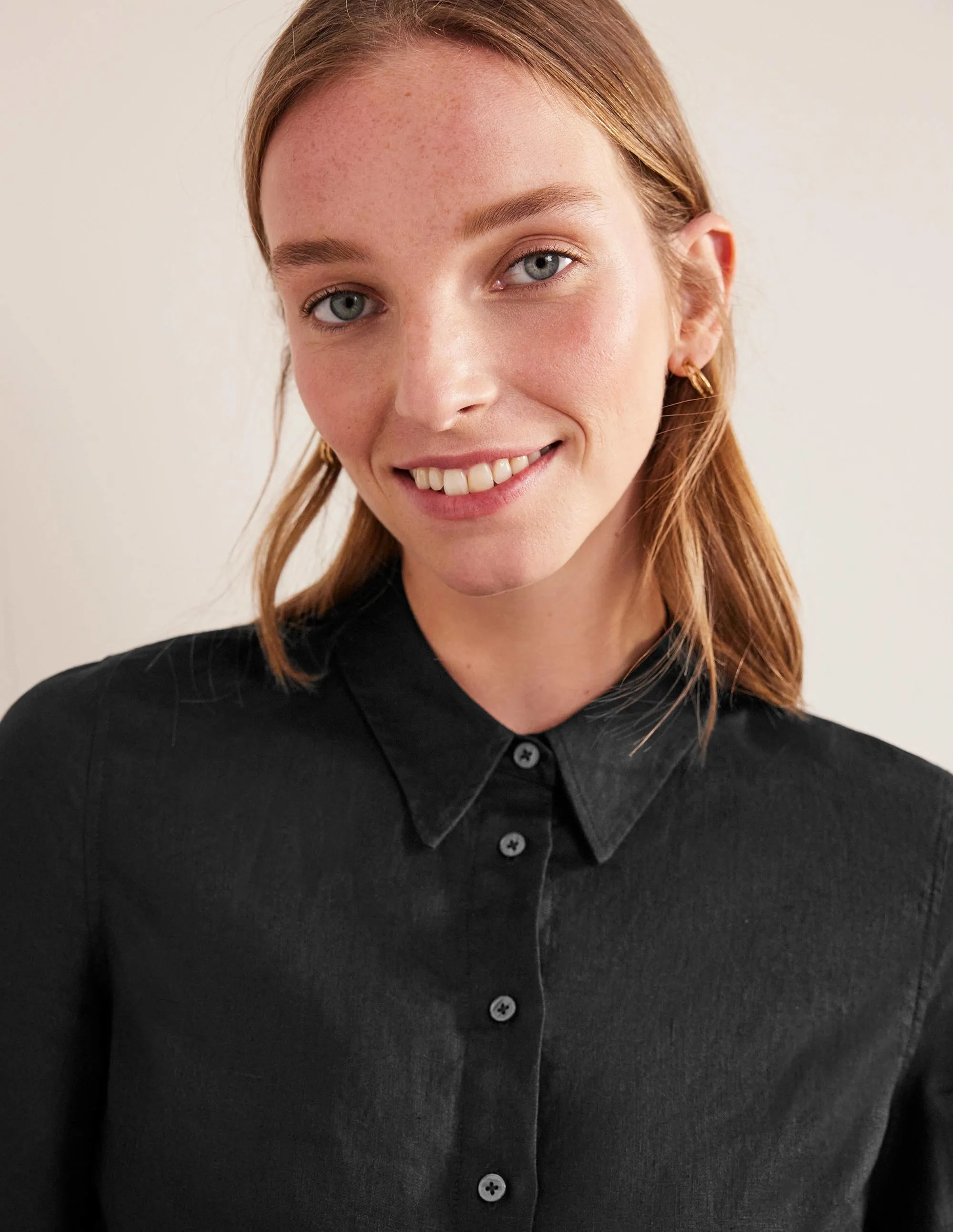 Short Sleeve Linen Shirt-Black