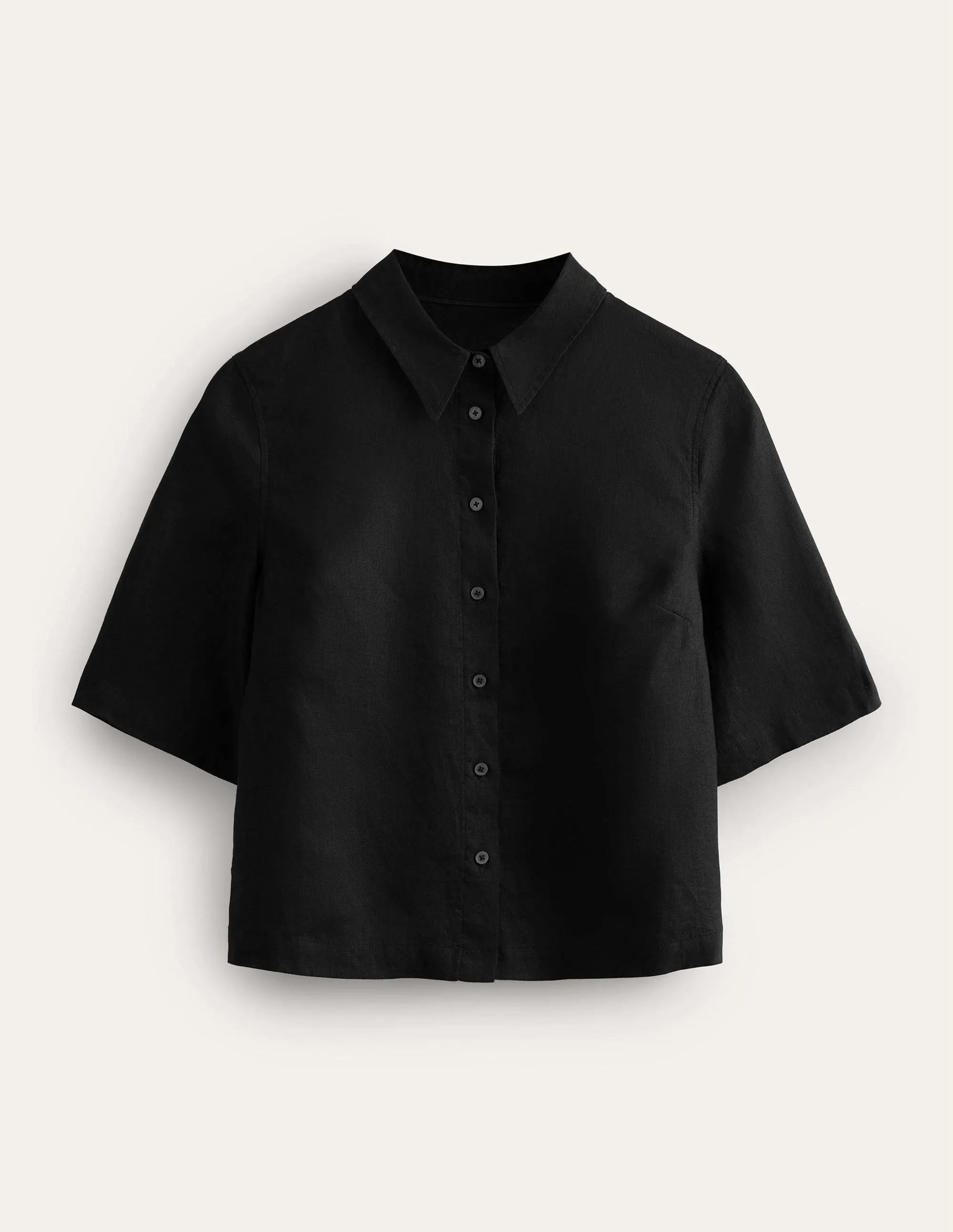 Short Sleeve Linen Shirt-Black