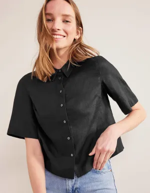 Short Sleeve Linen Shirt-Black