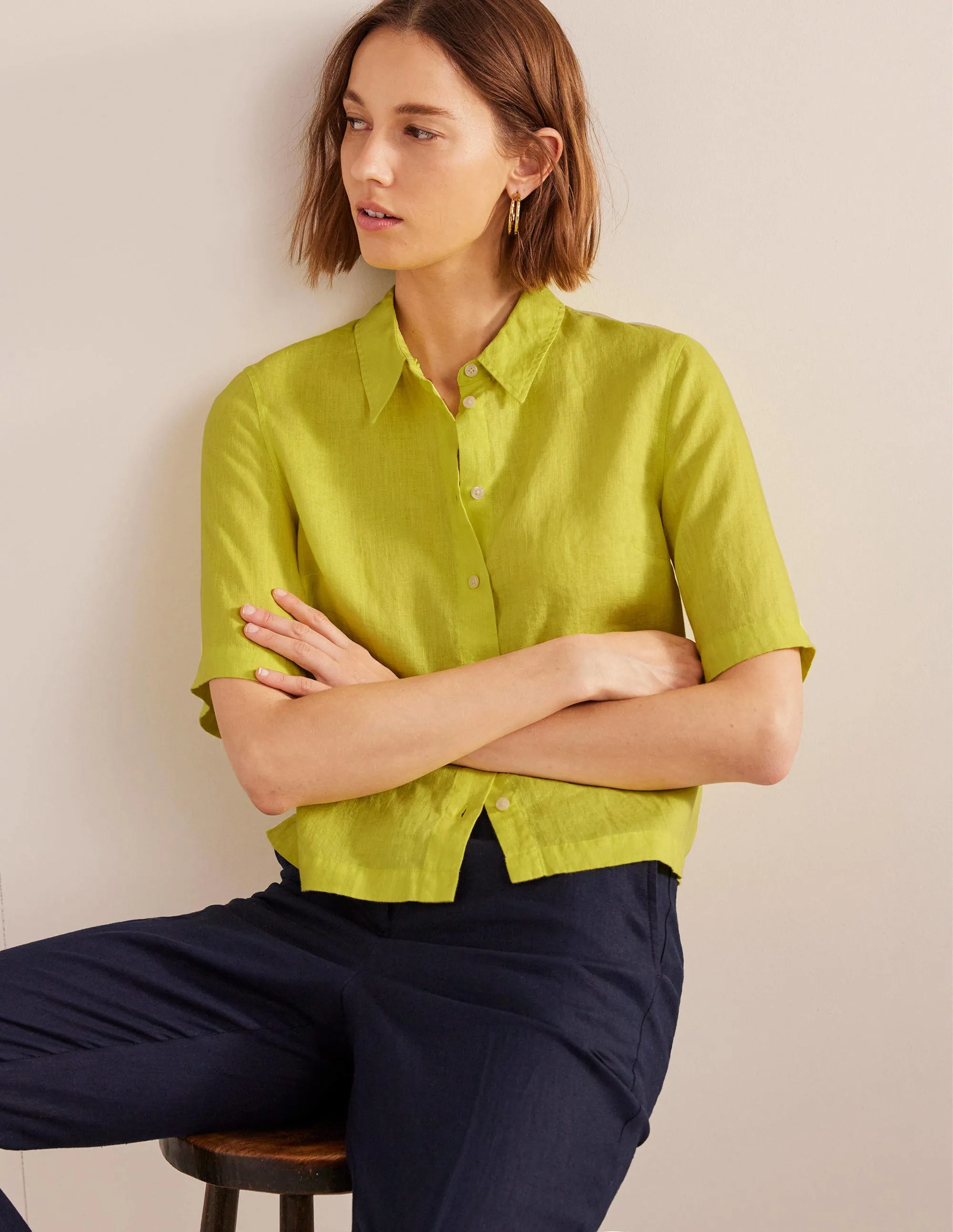 Short Sleeve Linen Shirt-Citrus