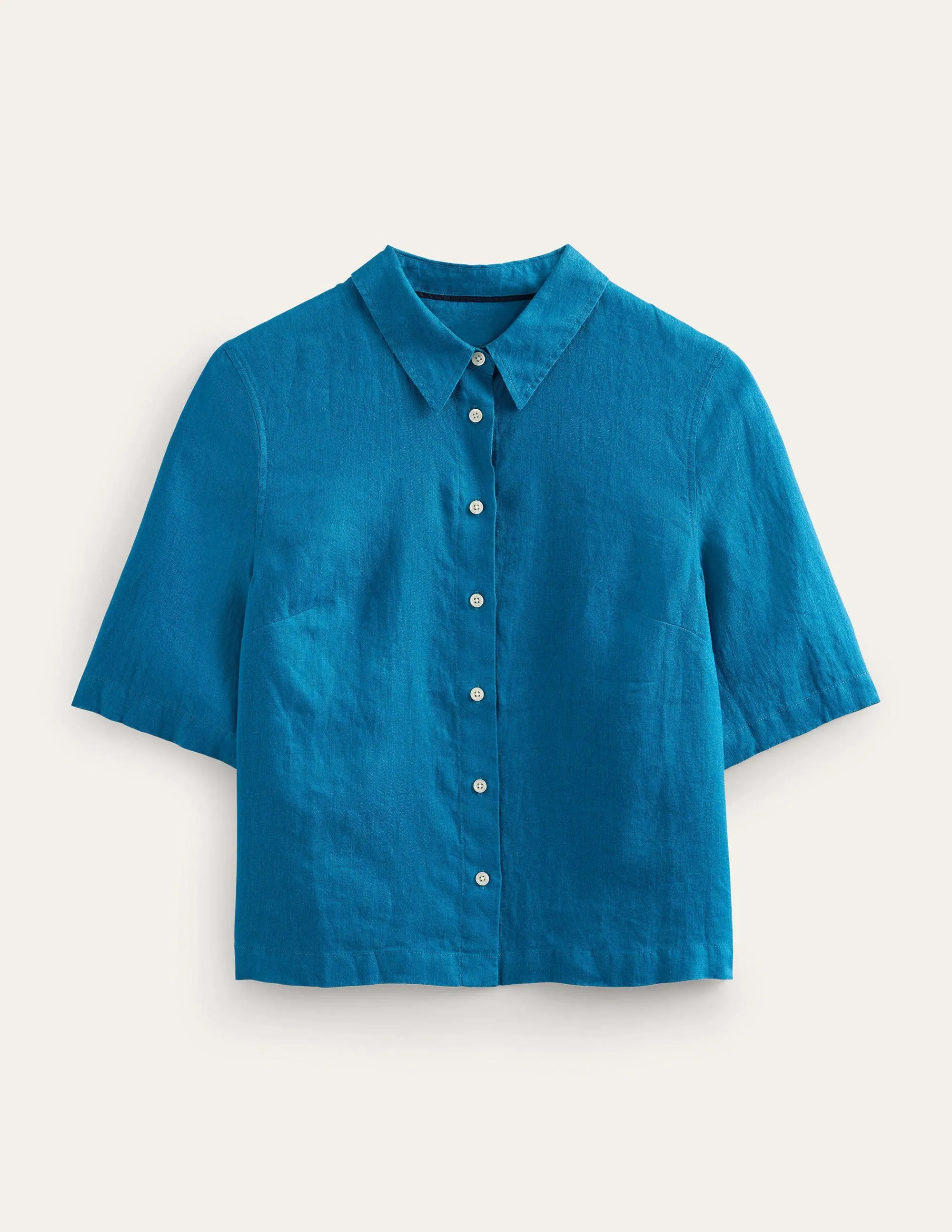 Short Sleeve Linen Shirt-Crystal Teal