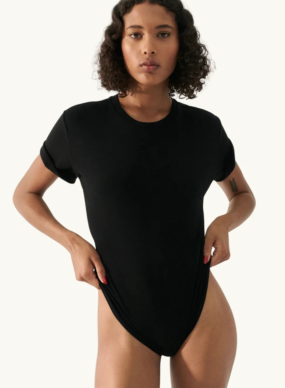 Silk Laundry Bodysuit Tee in BLACK