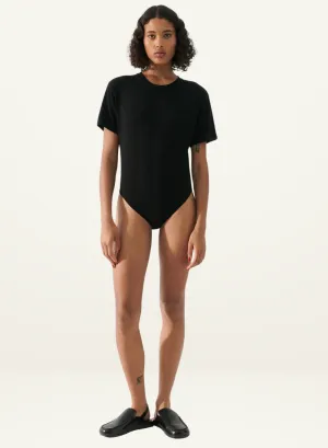 Silk Laundry Bodysuit Tee in BLACK
