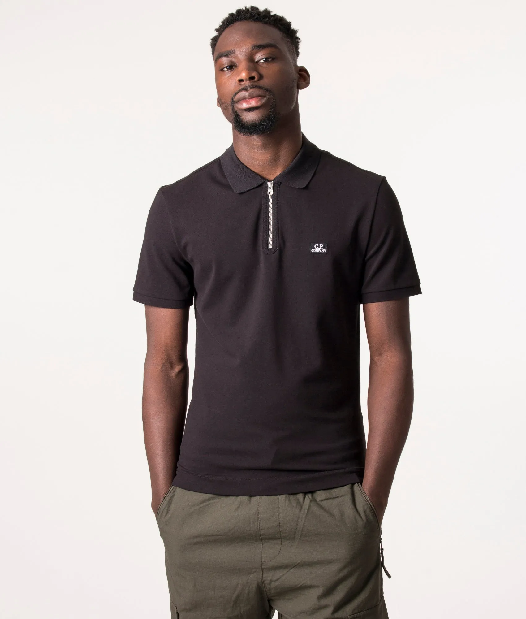 Slim Fit Quarter Zip Stretch Pique Polo Shirt