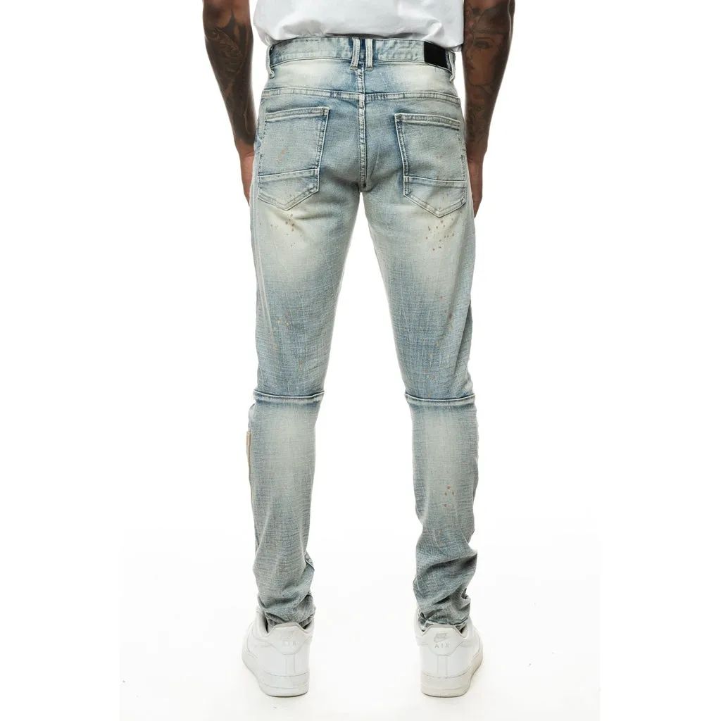 Slim Tapered Varsity Detailed Jeans - Alpine Blue
