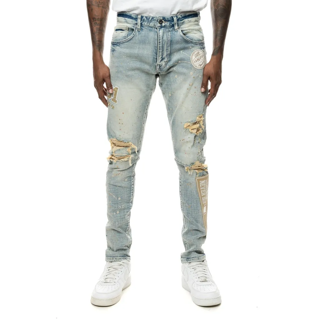 Slim Tapered Varsity Detailed Jeans - Alpine Blue