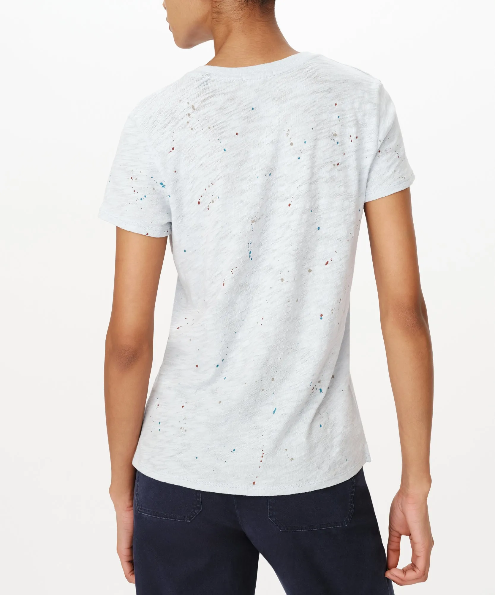 Slub Jersey Splatter Schoolboy Short Sleeve Crew Neck Tee - Powder Blue Multi