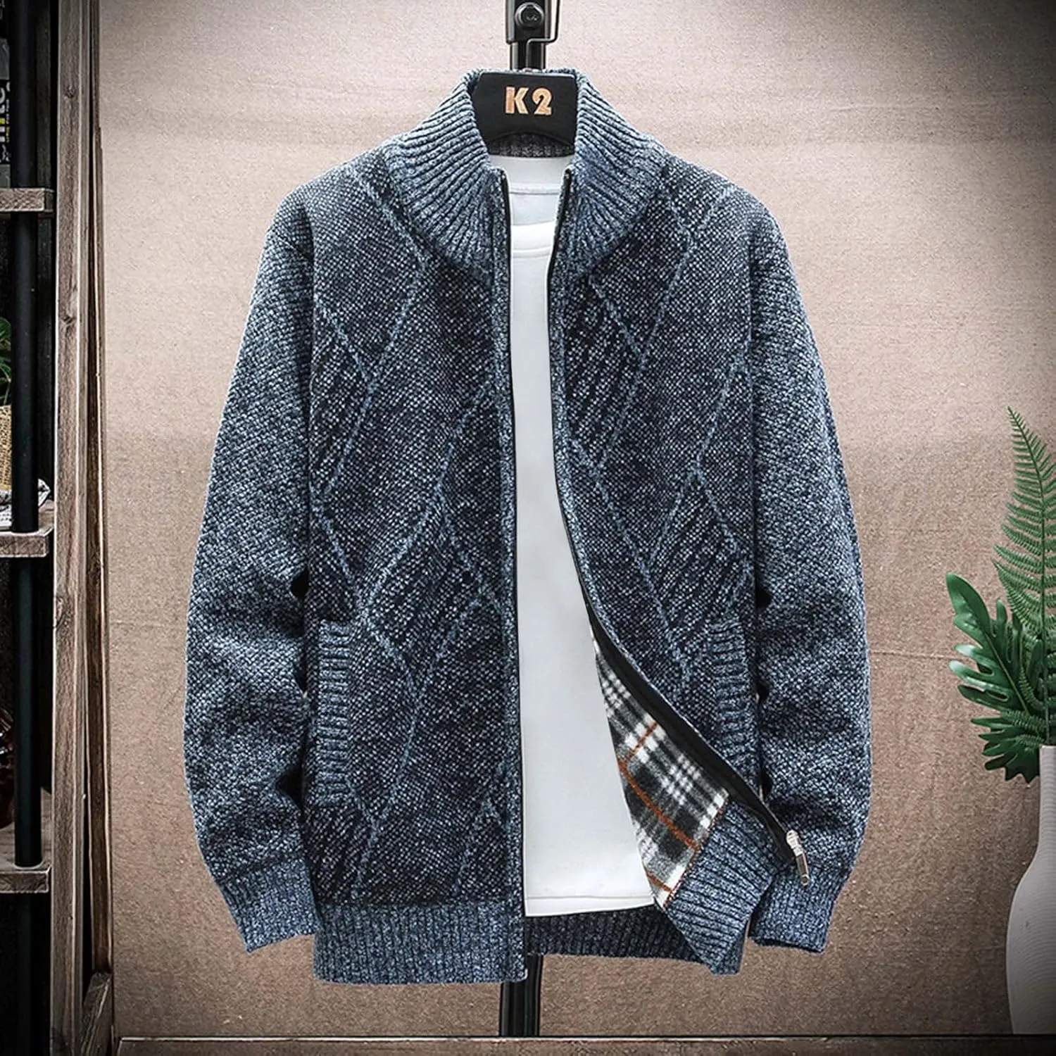 SMIDOW Men's Cardigan Sweaters Knitted Stand Collar Regular Fit Jacket Full Zip Fleece Lined Winter Warm Coat