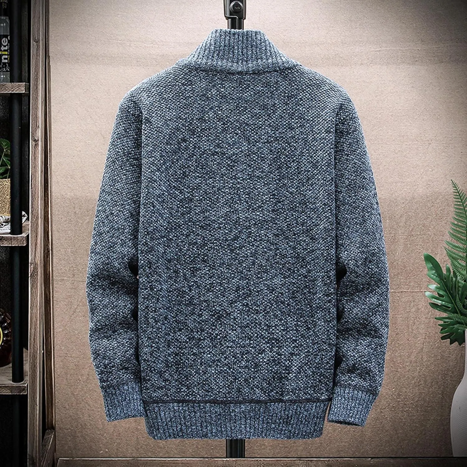 SMIDOW Men's Cardigan Sweaters Knitted Stand Collar Regular Fit Jacket Full Zip Fleece Lined Winter Warm Coat