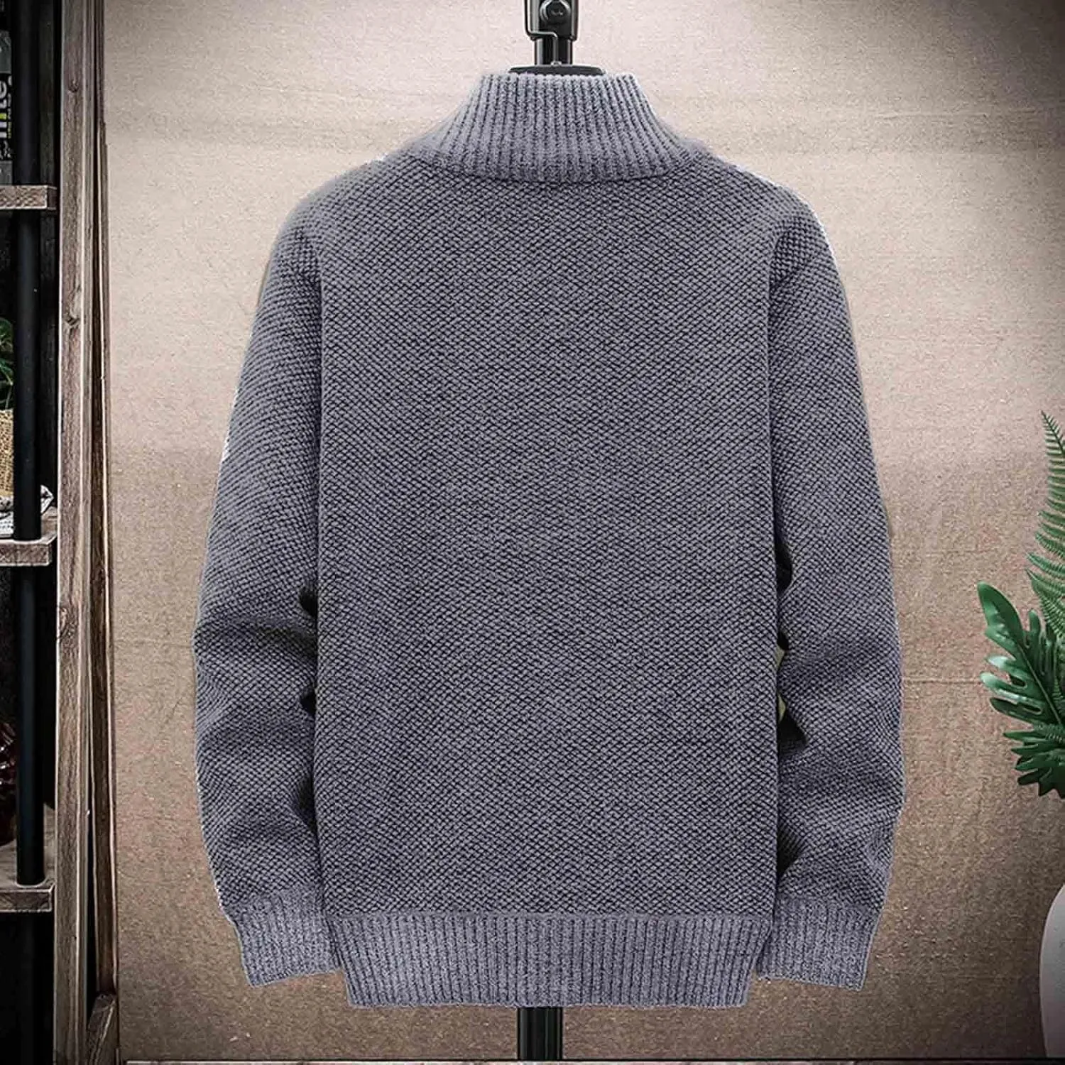 SMIDOW Men's Cardigan Sweaters Knitted Stand Collar Regular Fit Jacket Full Zip Fleece Lined Winter Warm Coat