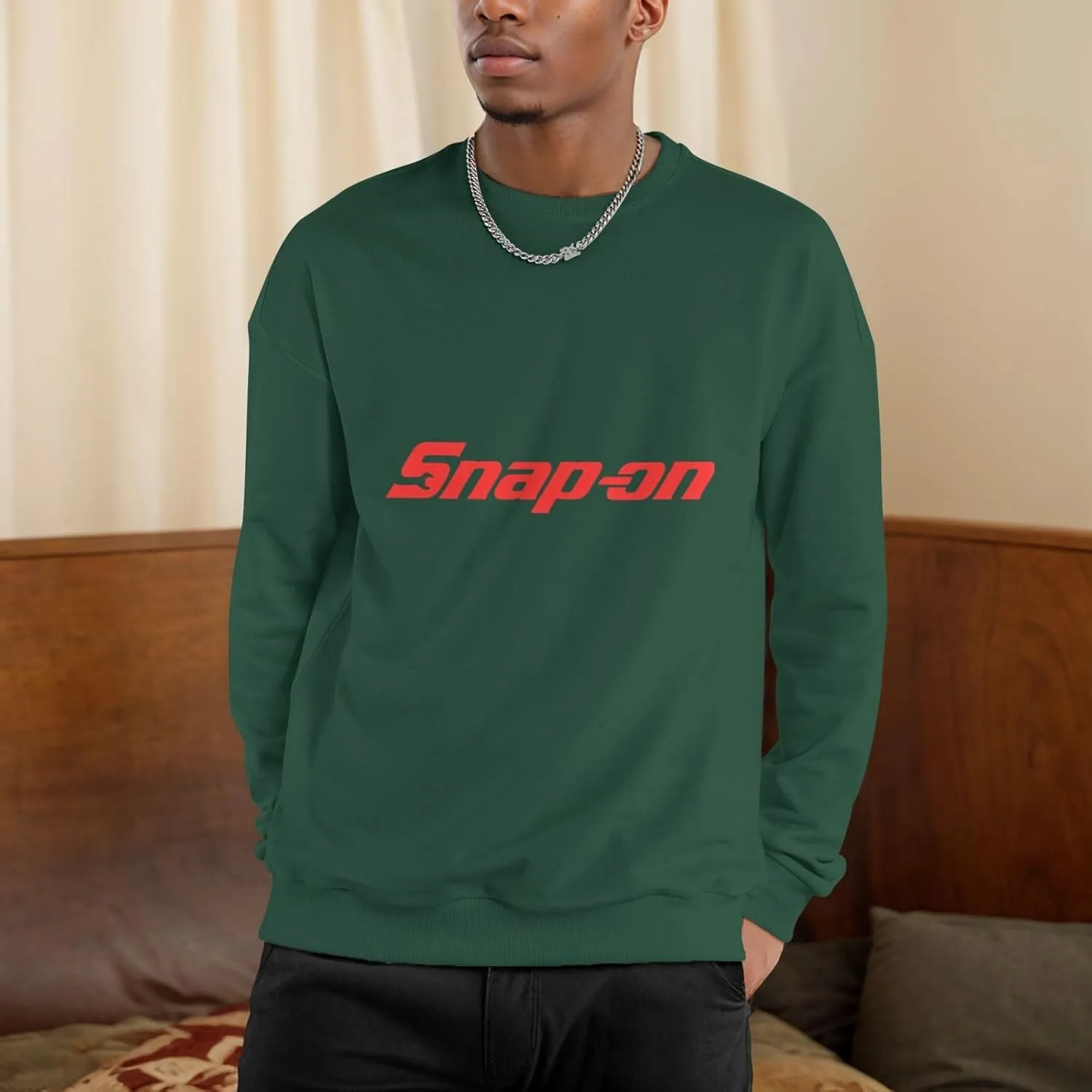 Snap On Men'S Fleece Crew-Neck Hoodie Long Sleeve Fleece Sweatshirt-