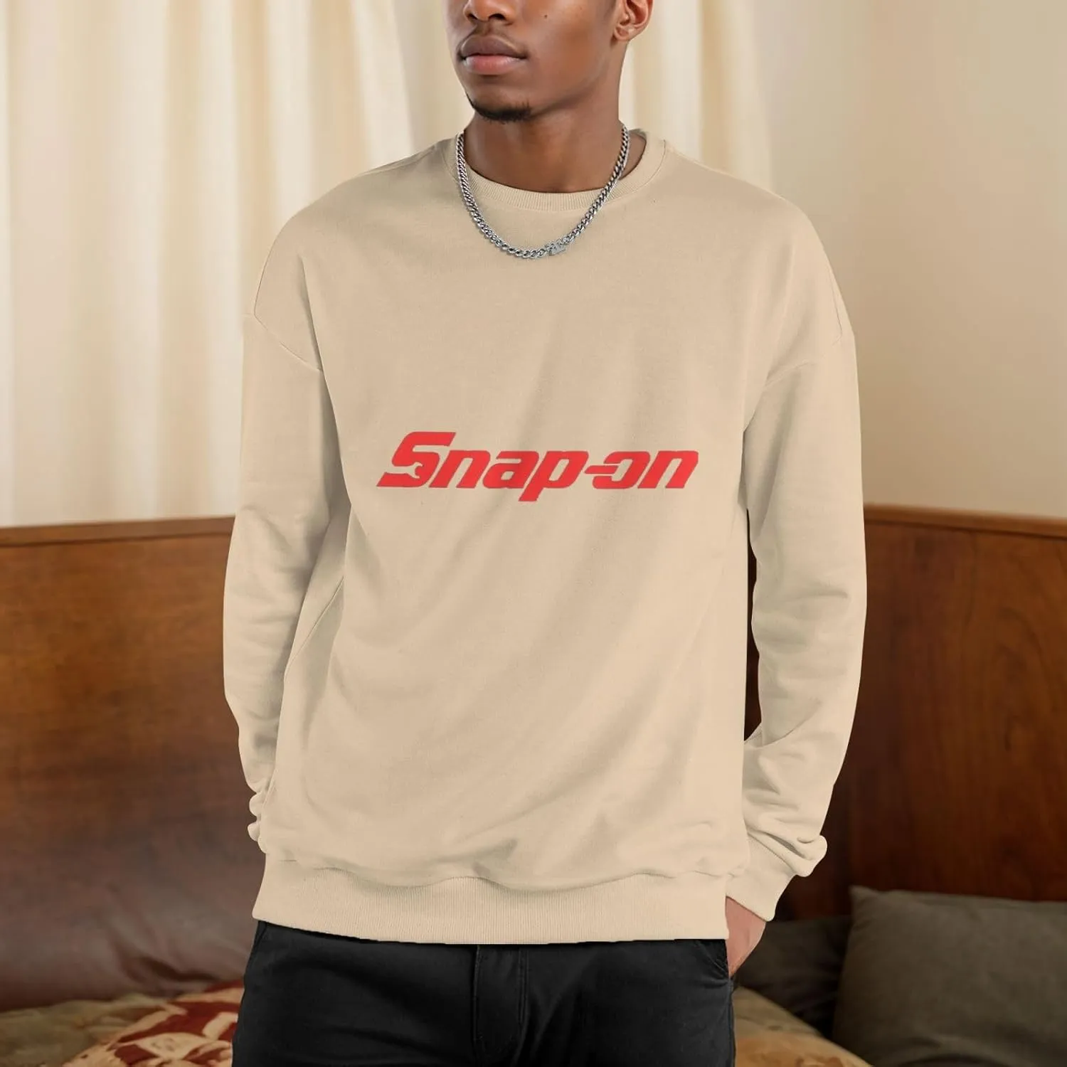 Snap On Men'S Fleece Crew-Neck Hoodie Long Sleeve Fleece Sweatshirt-
