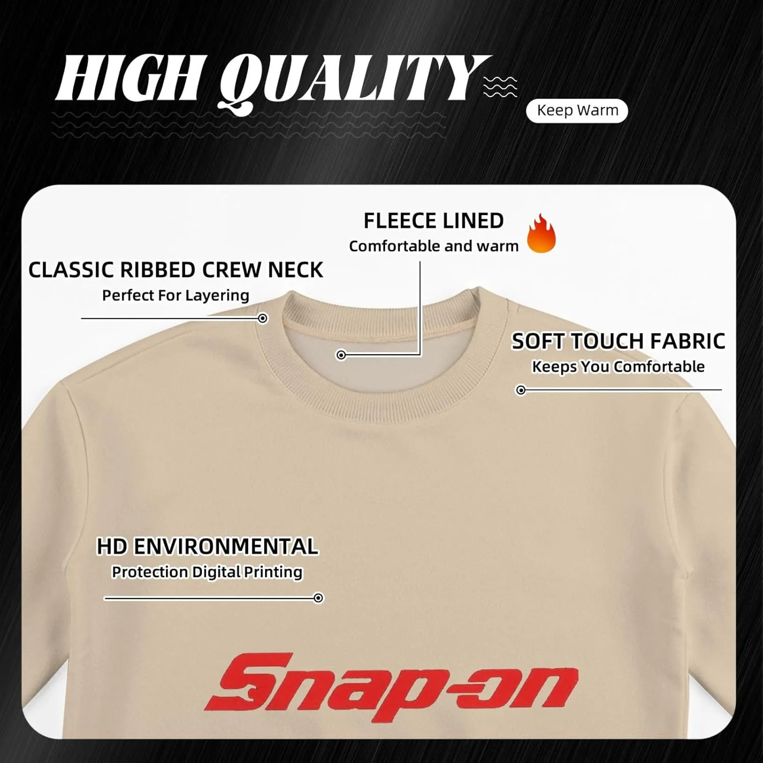 Snap On Men'S Fleece Crew-Neck Hoodie Long Sleeve Fleece Sweatshirt-