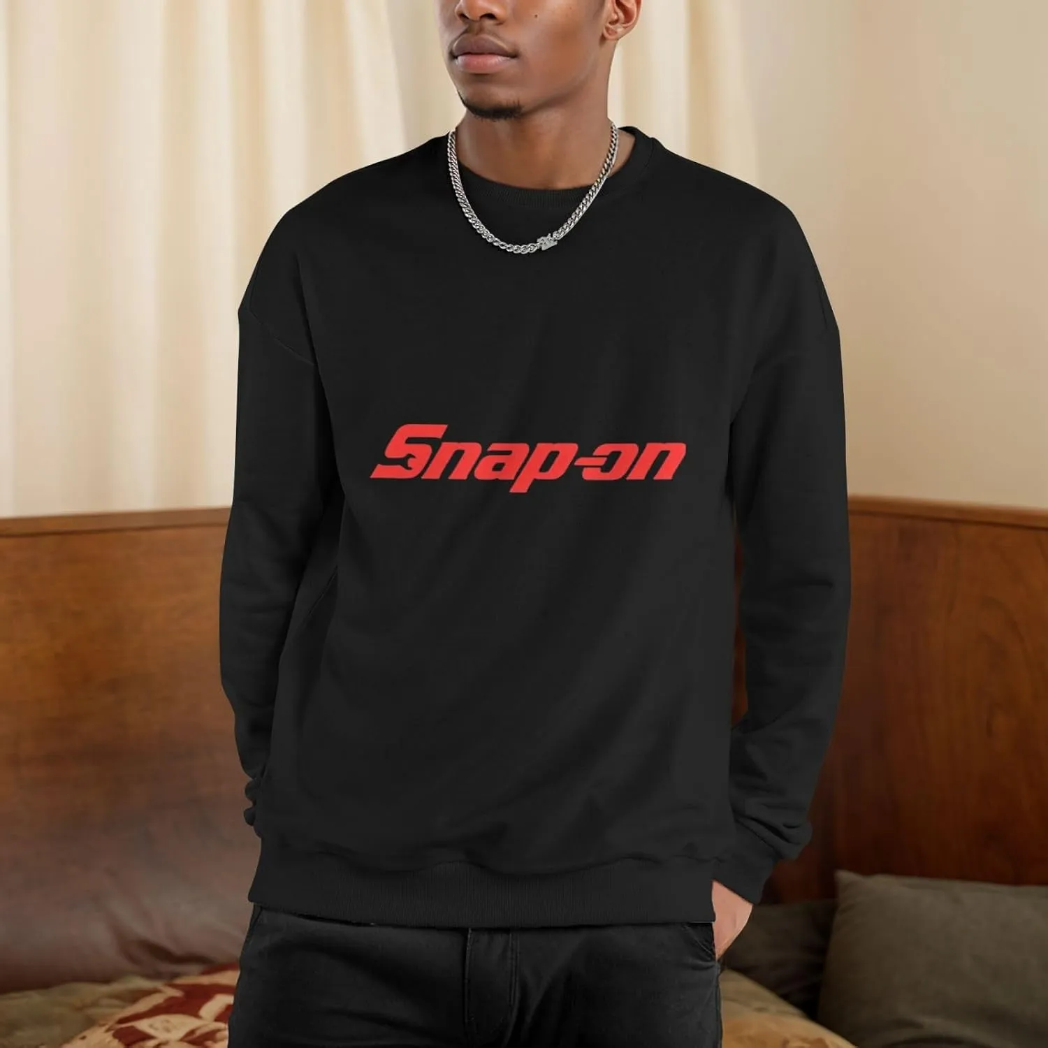 Snap On Men'S Fleece Crew-Neck Hoodie Long Sleeve Fleece Sweatshirt-