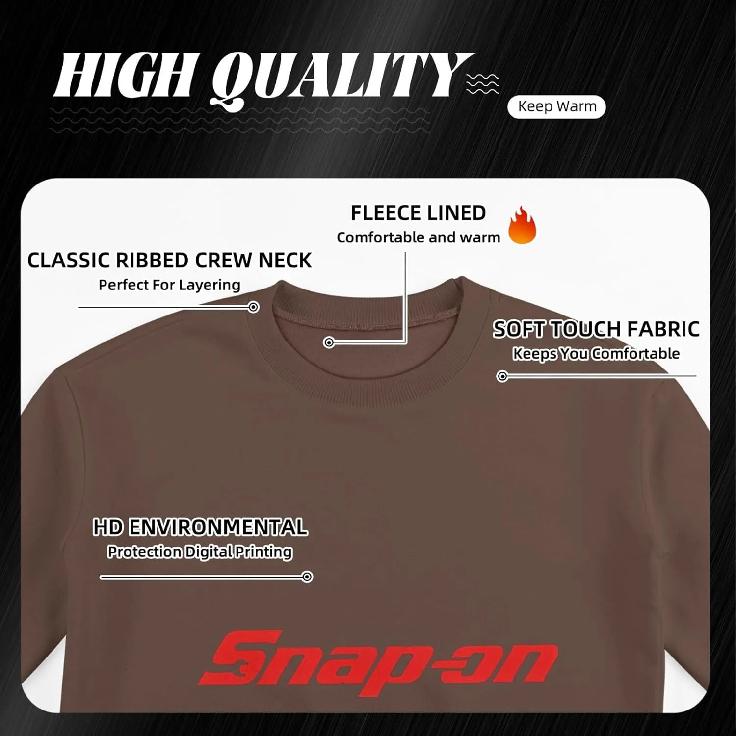 Snap On Men'S Fleece Crew-Neck Hoodie Long Sleeve Fleece Sweatshirt-