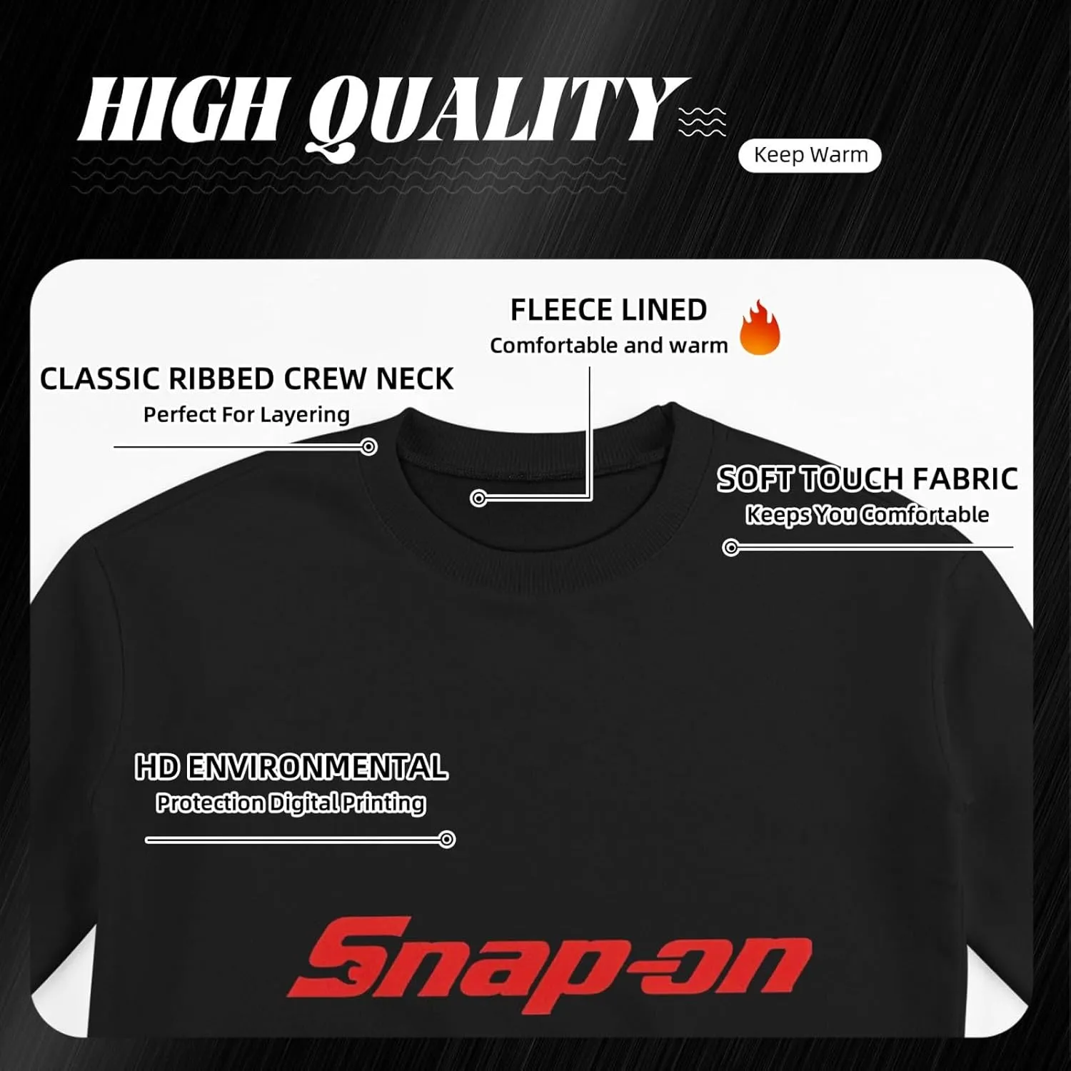 Snap On Men'S Fleece Crew-Neck Hoodie Long Sleeve Fleece Sweatshirt-