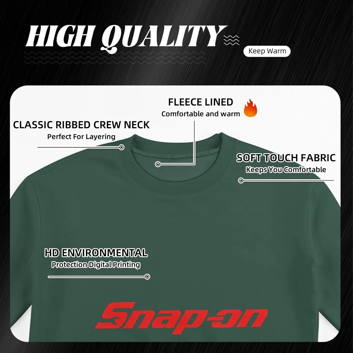 Snap On Men'S Fleece Crew-Neck Hoodie Long Sleeve Fleece Sweatshirt-