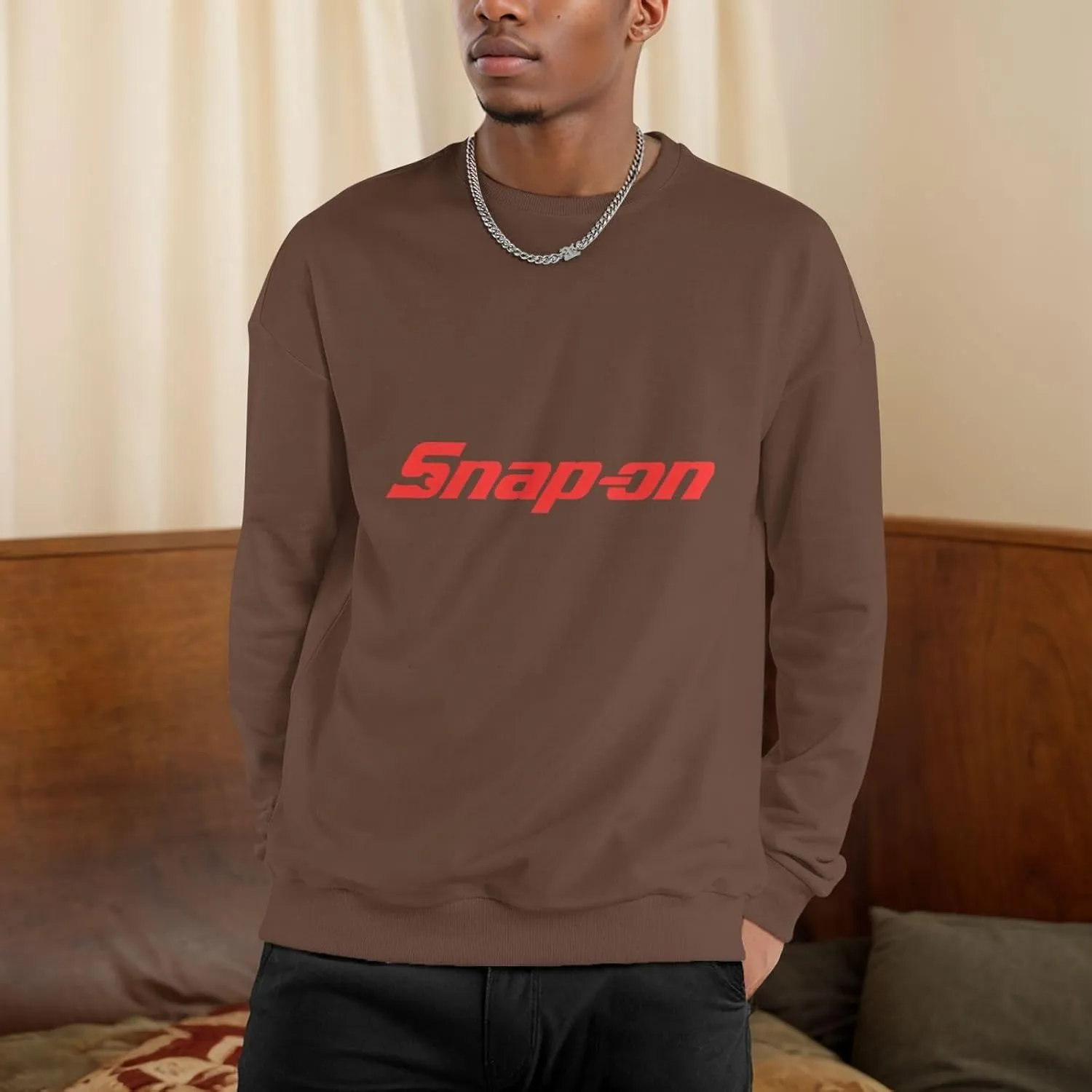 Snap On Men'S Fleece Crew-Neck Hoodie Long Sleeve Fleece Sweatshirt-
