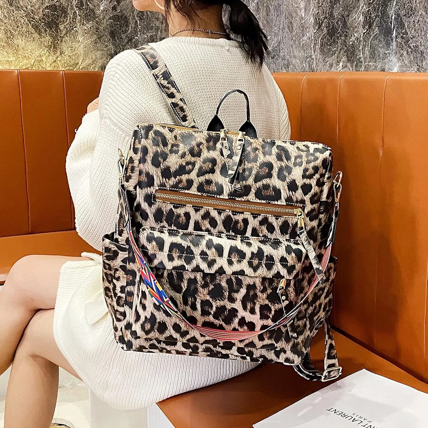 Soft Capacity Embroidered Large Backpack Ethnic Women's Retro Foldable Travel Backpack for Women Bags (Brown, 31 * 14 * 37)