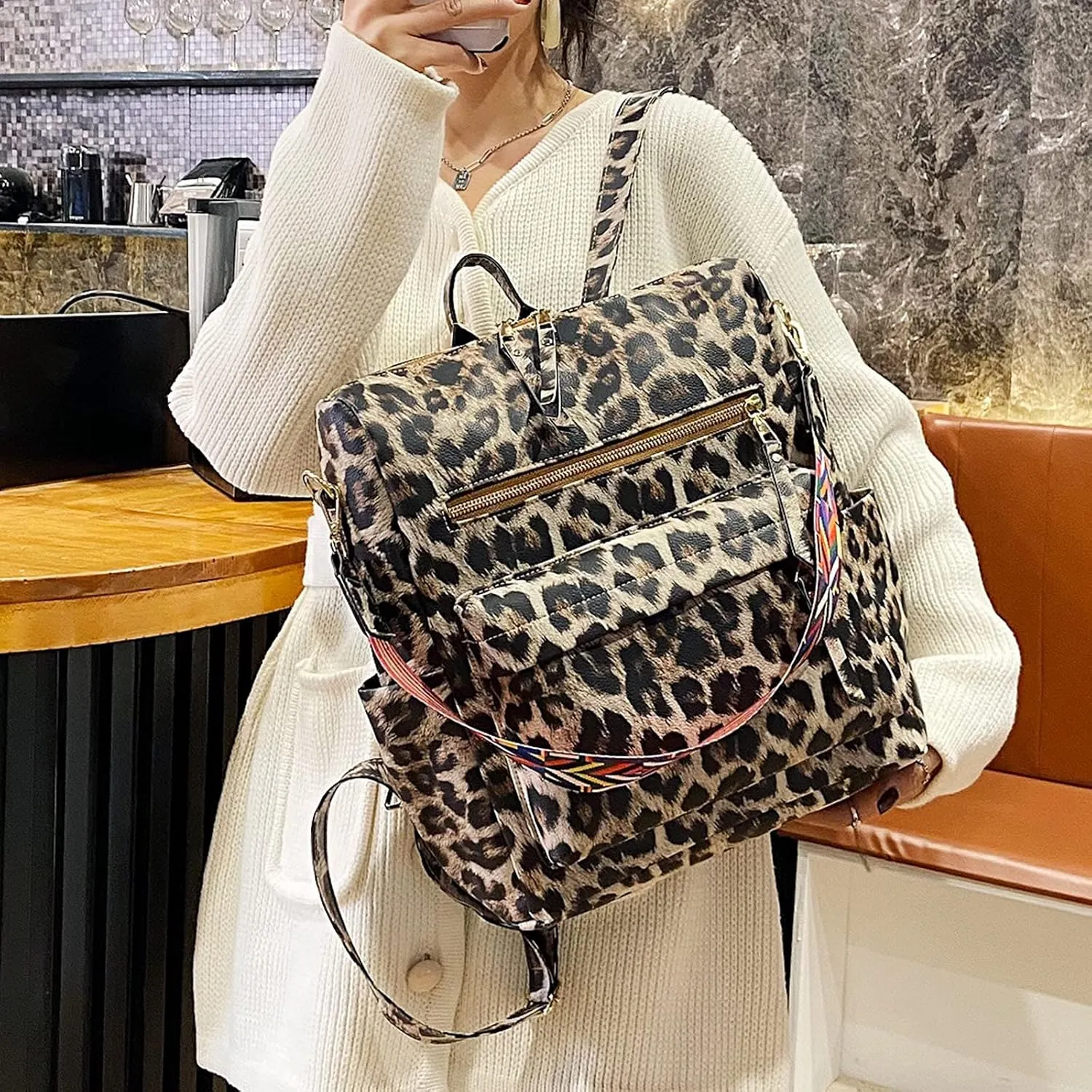Soft Capacity Embroidered Large Backpack Ethnic Women's Retro Foldable Travel Backpack for Women Bags (Brown, 31 * 14 * 37)