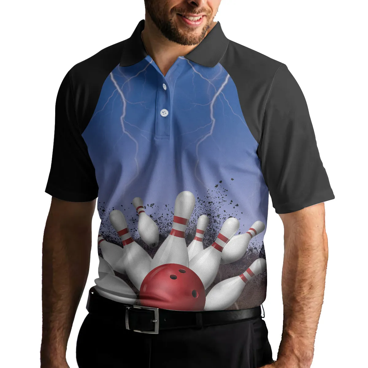 Spare No One Bowling Polo Shirt, Black And Blue Tenpin Bowling Shirt For Men, Cool Bowling Gift Idea Coolspod