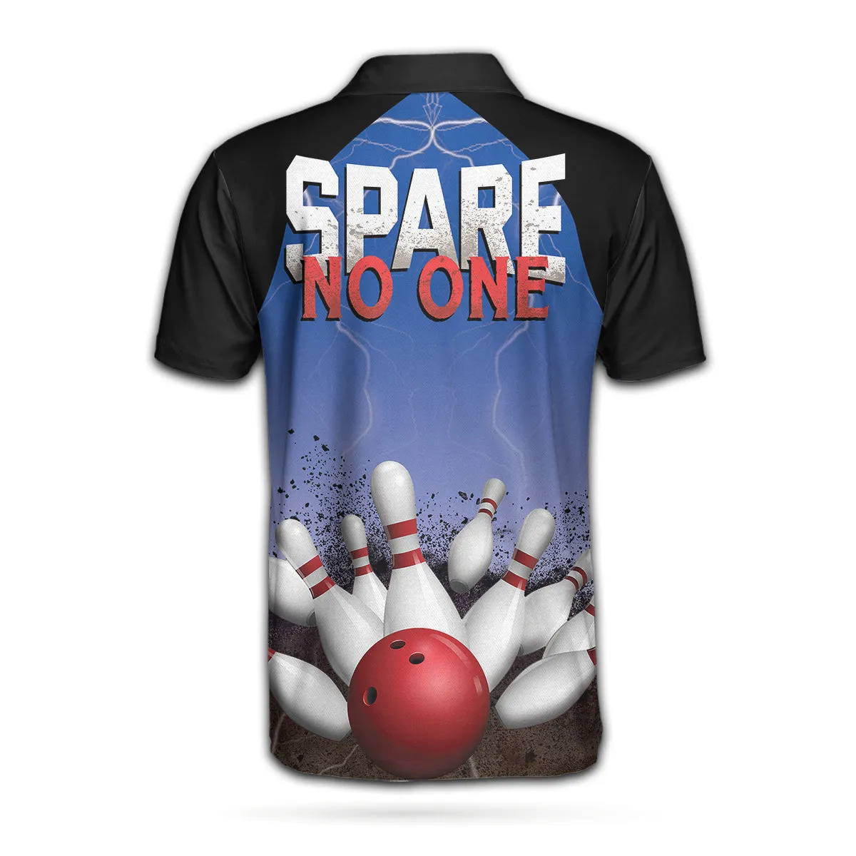 Spare No One Bowling Polo Shirt, Black And Blue Tenpin Bowling Shirt For Men, Cool Bowling Gift Idea Coolspod