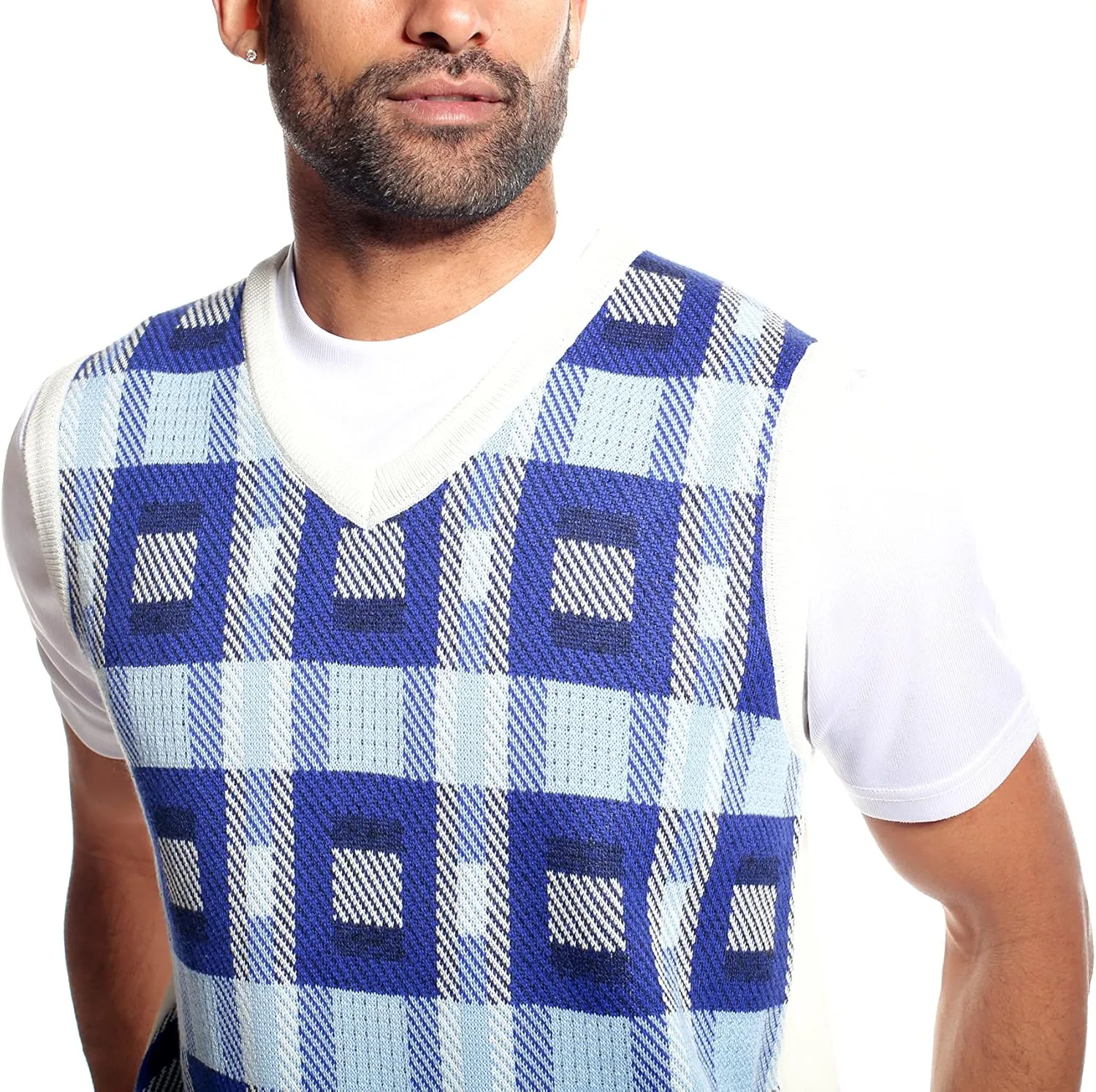 STACY ADAMS Men's Casual Dressy Knit Sweater Vest, Retro Multi Colorblock Pattern