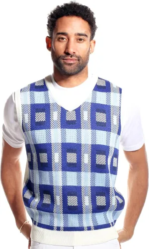 STACY ADAMS Men's Casual Dressy Knit Sweater Vest, Retro Multi Colorblock Pattern