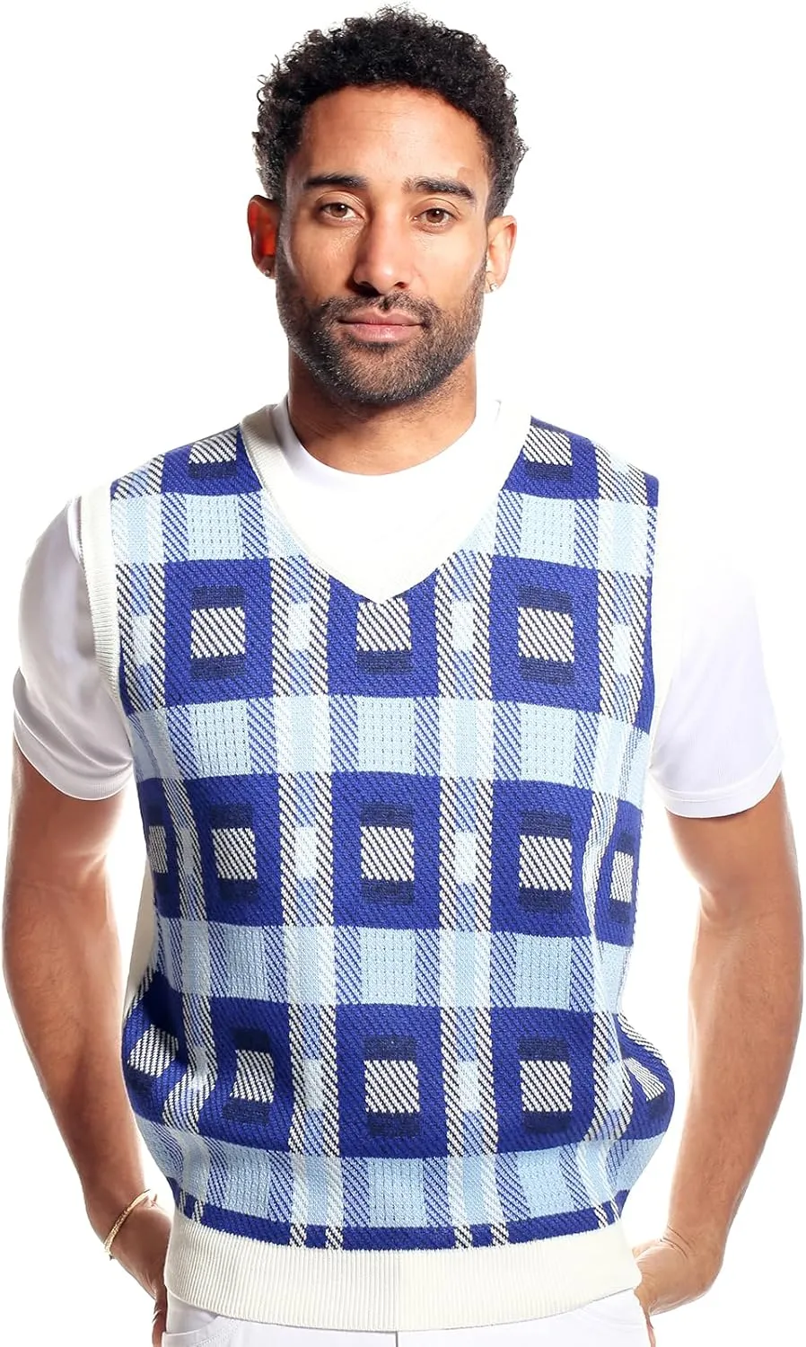STACY ADAMS Men's Casual Dressy Knit Sweater Vest, Retro Multi Colorblock Pattern