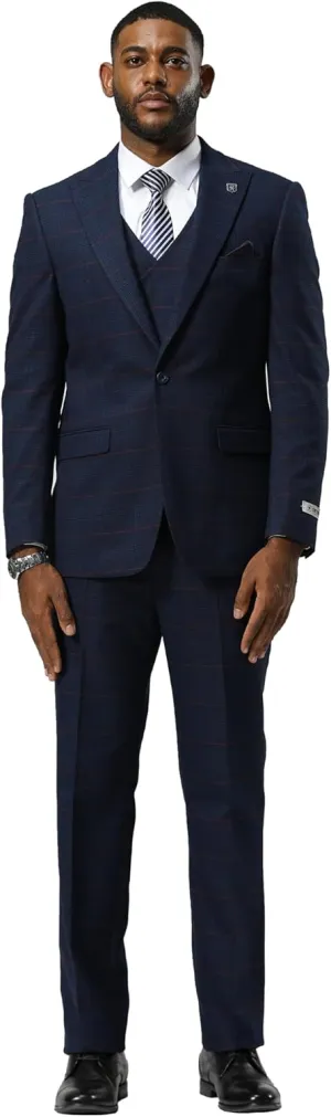 STACY ADAMS Mens Classic Modern 3-Piece Suit  Slim Fit Glen Check Tailored Jacket, Vest, and Slim-Fit Trousers