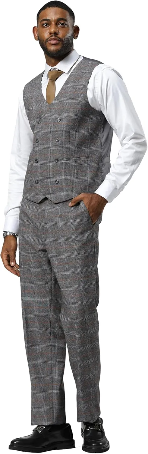 STACY ADAMS Mens Classic Modern 3-Piece Suit  Slim Fit Glen Check Tailored Jacket, Vest, and Slim-Fit Trousers