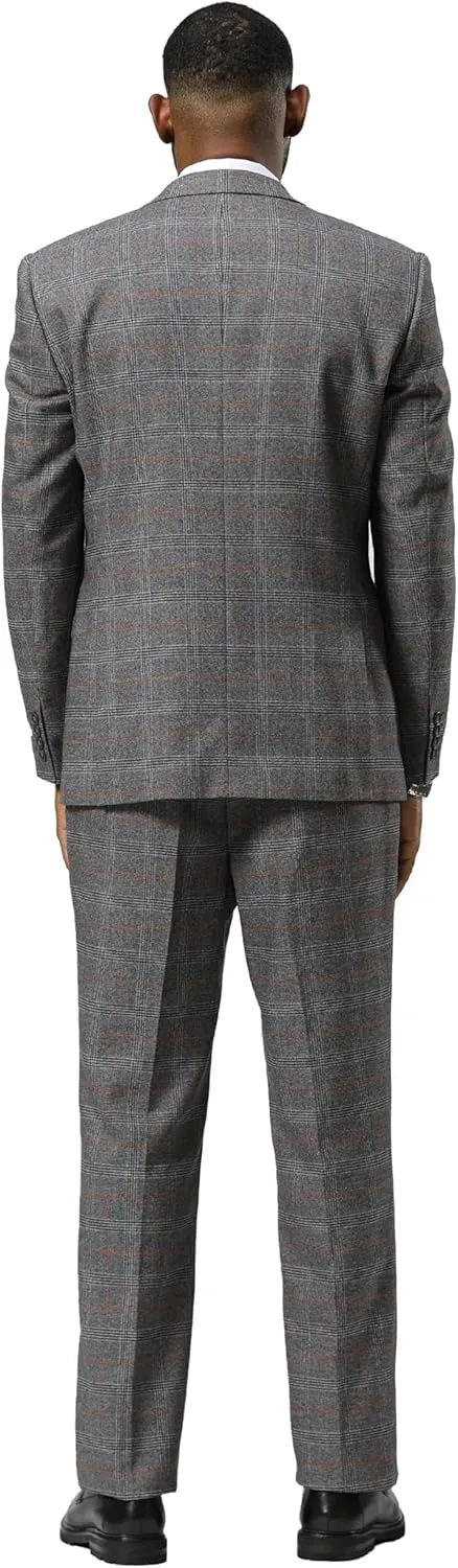 STACY ADAMS Mens Classic Modern 3-Piece Suit  Slim Fit Glen Check Tailored Jacket, Vest, and Slim-Fit Trousers
