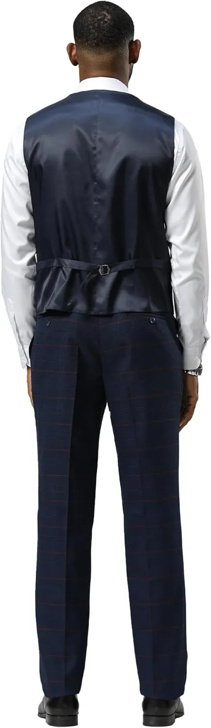 STACY ADAMS Mens Classic Modern 3-Piece Suit  Slim Fit Glen Check Tailored Jacket, Vest, and Slim-Fit Trousers