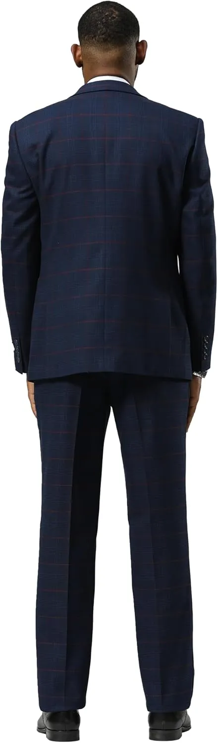 STACY ADAMS Mens Classic Modern 3-Piece Suit  Slim Fit Glen Check Tailored Jacket, Vest, and Slim-Fit Trousers
