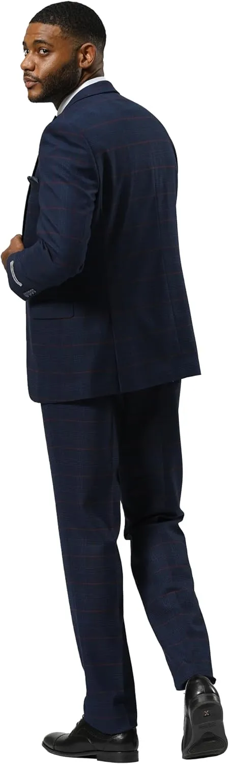 STACY ADAMS Mens Classic Modern 3-Piece Suit  Slim Fit Glen Check Tailored Jacket, Vest, and Slim-Fit Trousers