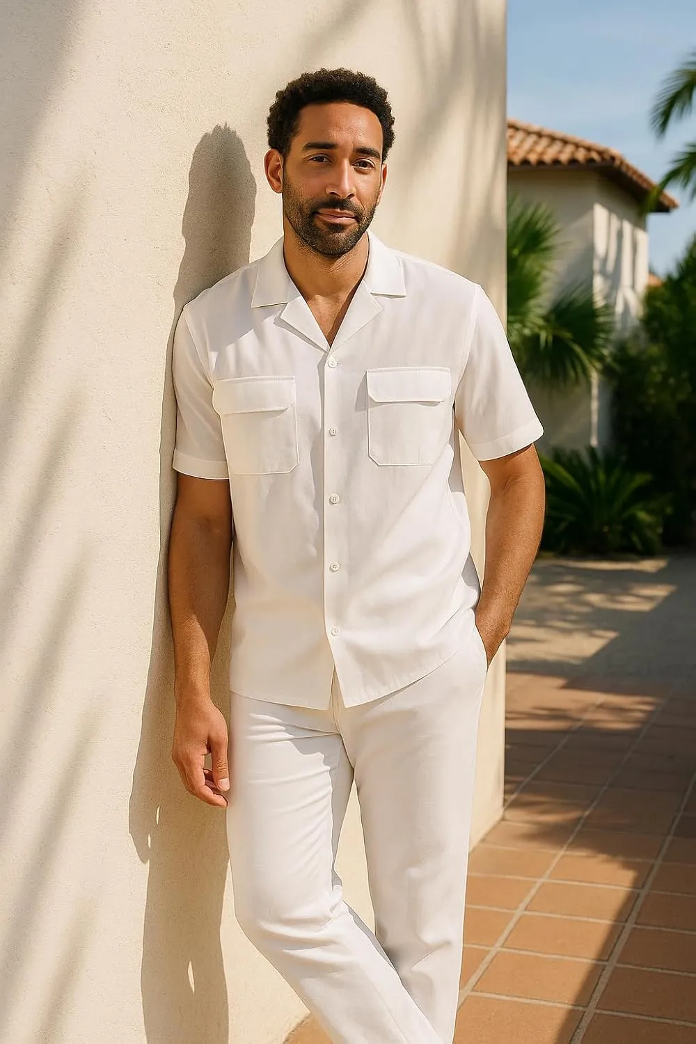 STACY ADAMS Men's Linen Shirt Pant Set