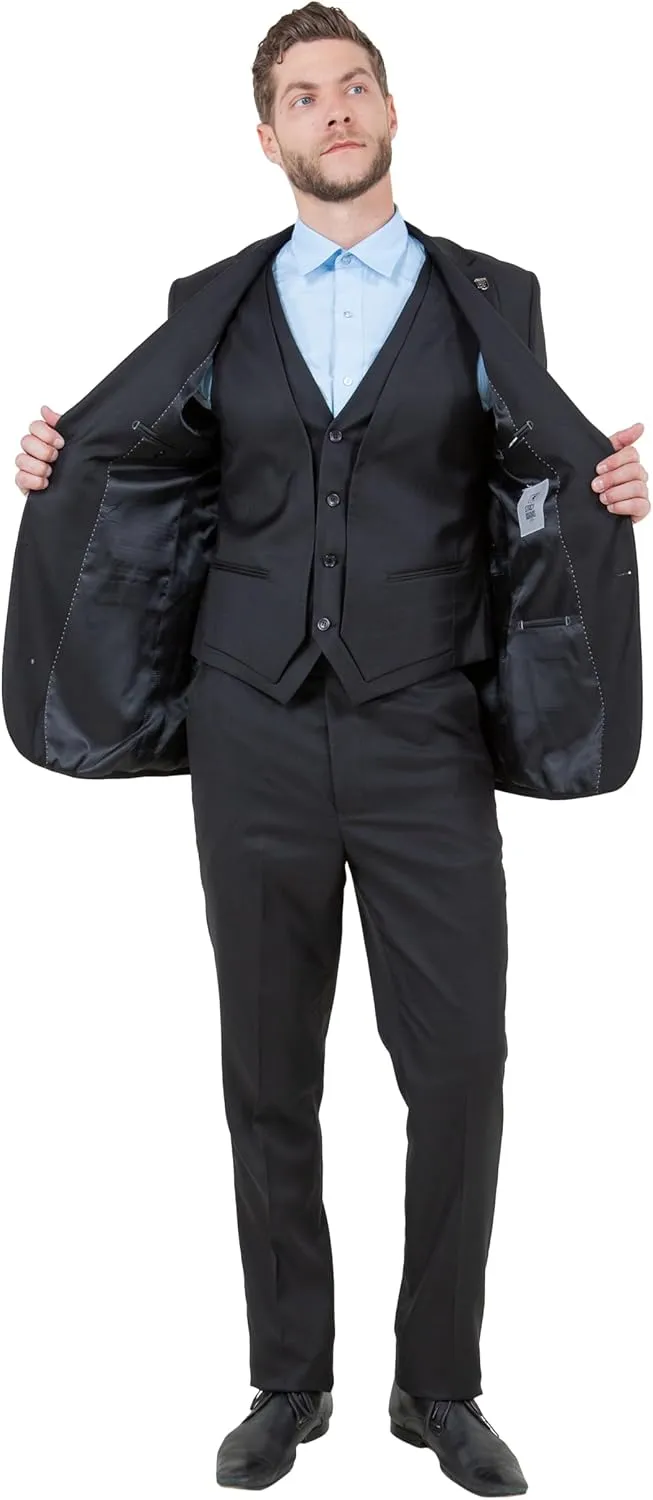 STACY ADAMS Mens Sleek 3-Piece Suit  Slim Fit Tailored Jacket, Vest, and Slim-Fit Trousers