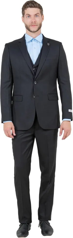 STACY ADAMS Mens Sleek 3-Piece Suit  Slim Fit Tailored Jacket, Vest, and Slim-Fit Trousers