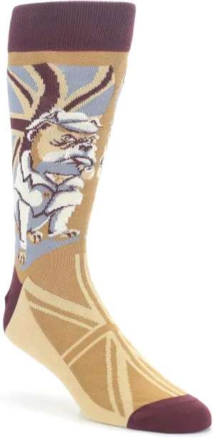 Statement Sockwear Tan Maroon English Bulldog Detective Men's Dress Socks