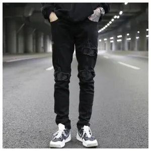 Stitching PU Patch Slim Fit Stretch Stiletto Jeans