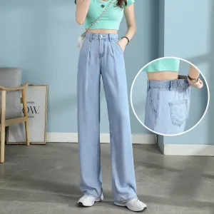 Straight Fit High Waist Tencel Wide Leg Jeans