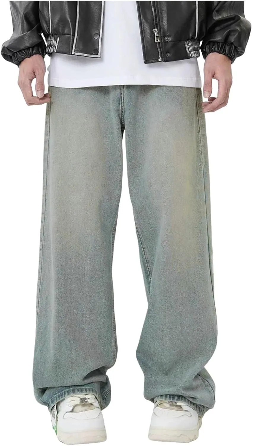 Stretch Jeans Men Extreme Motion Jeans Y2K Street Retro Hip-hop Flame Splicing Wide Leg Jeans Gothic Loose Jeans