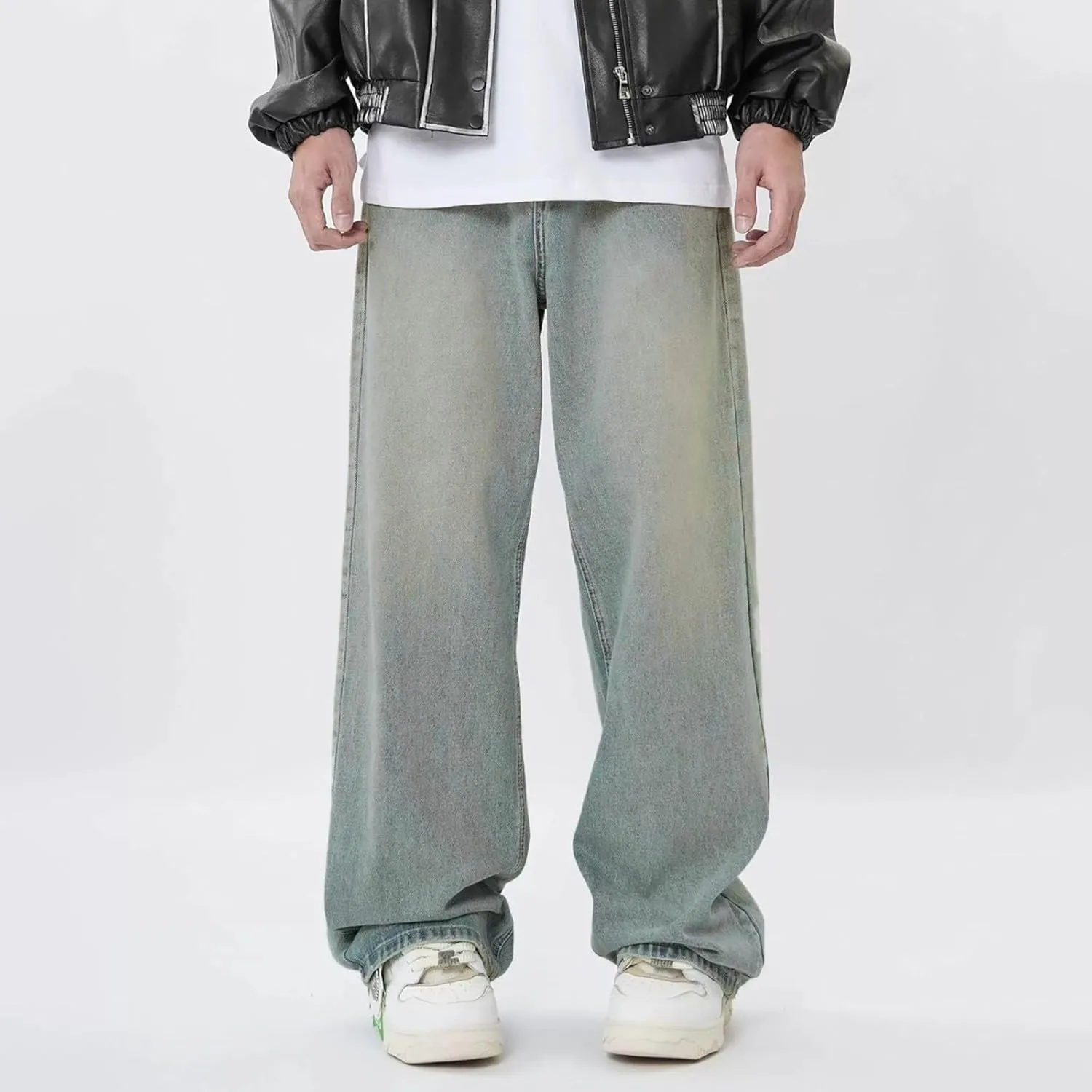 Stretch Jeans Men Extreme Motion Jeans Y2K Street Retro Hip-hop Flame Splicing Wide Leg Jeans Gothic Loose Jeans