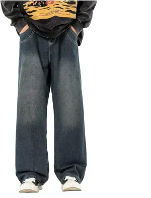 Stretch Jeans Men Extreme Motion Jeans Y2K Street Retro Hip-hop Flame Splicing Wide Leg Jeans Gothic Loose Jeans